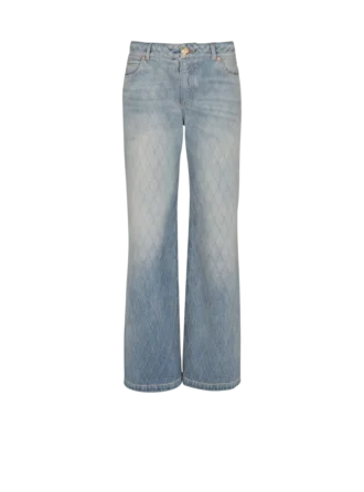 Jeans dritti in denim con motivo a rombi