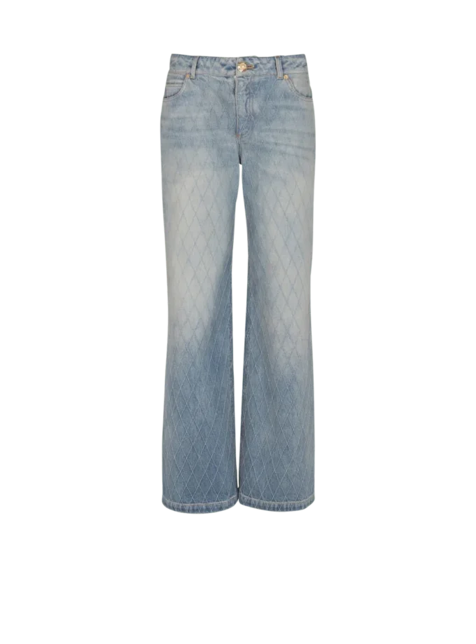 Jeans dritti in denim con motivo a rombi Jeans dritti in denim con motivo a rombi