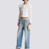 Jeans dritti in denim con motivo a rombi Jeans dritti in denim con motivo a rombi
