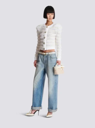 Jeans dritti in denim con motivo a rombi