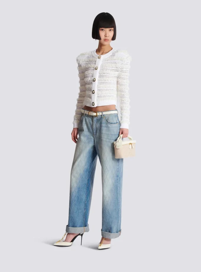 Jeans dritti in denim con motivo a rombi Jeans dritti in denim con motivo a rombi