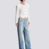 Jeans dritti in denim con motivo a rombi Jeans dritti in denim con motivo a rombi