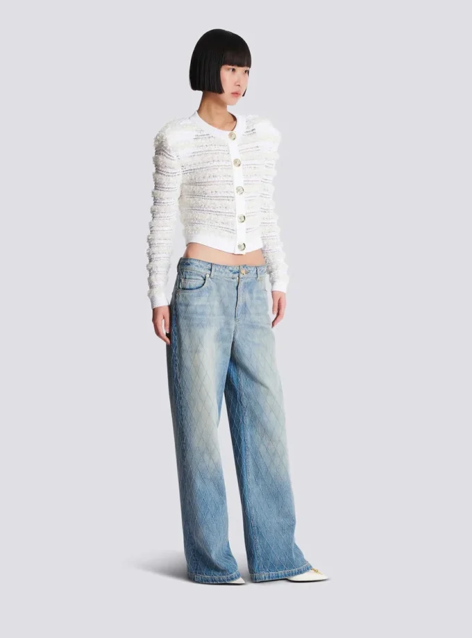 Jeans dritti in denim con motivo a rombi Jeans dritti in denim con motivo a rombi