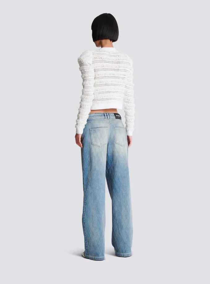 Jeans dritti in denim con motivo a rombi Jeans dritti in denim con motivo a rombi