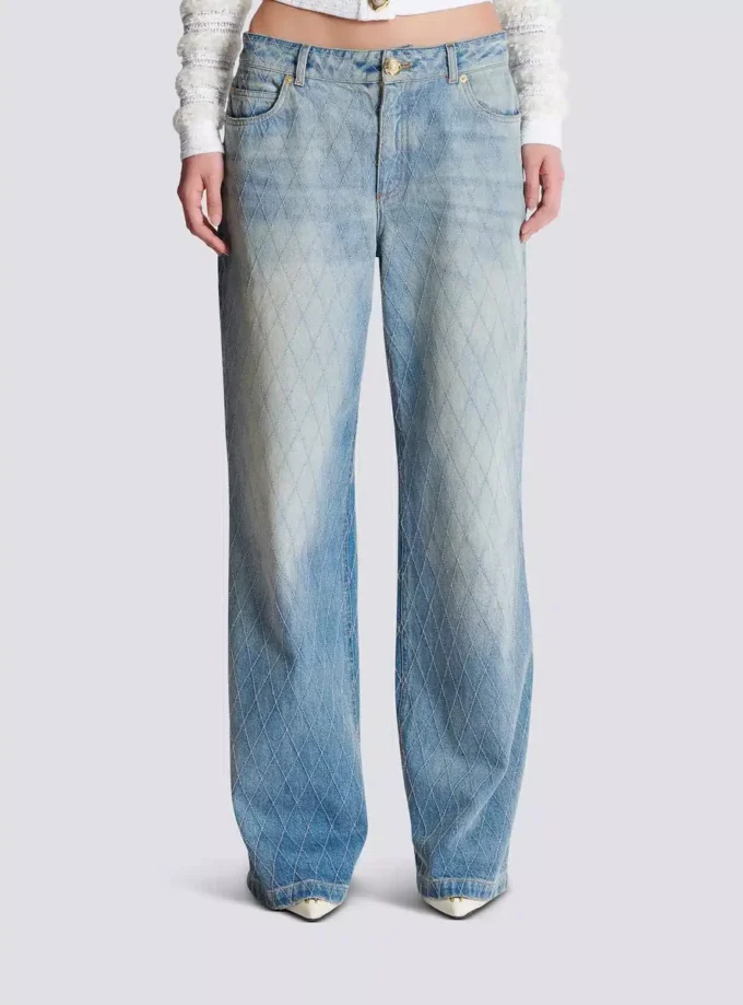 Jeans dritti in denim con motivo a rombi Jeans dritti in denim con motivo a rombi