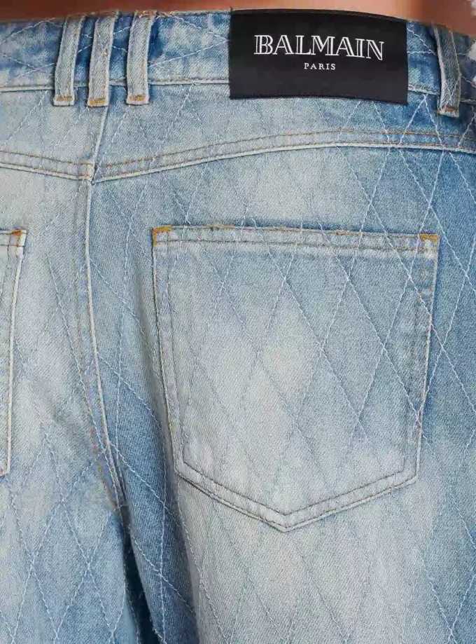 Jeans dritti in denim con motivo a rombi Jeans dritti in denim con motivo a rombi