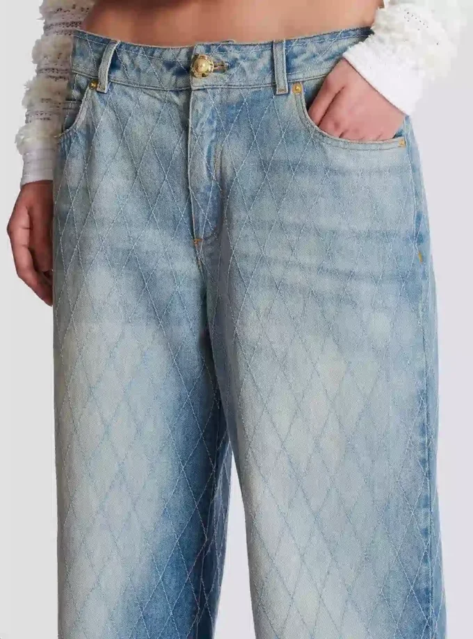 Jeans dritti in denim con motivo a rombi Jeans dritti in denim con motivo a rombi