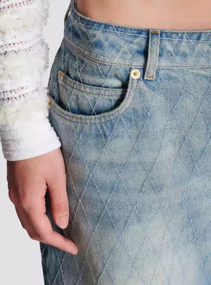 Jeans dritti in denim con motivo a rombi Jeans dritti in denim con motivo a rombi