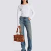 Jeans in denim slavato a gamba dritta