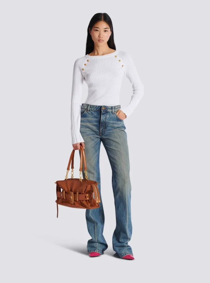 Jeans in denim slavato a gamba dritta