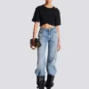 Jeans in denim slavato a gamba dritta