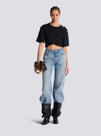 Jeans in denim slavato a gamba dritta