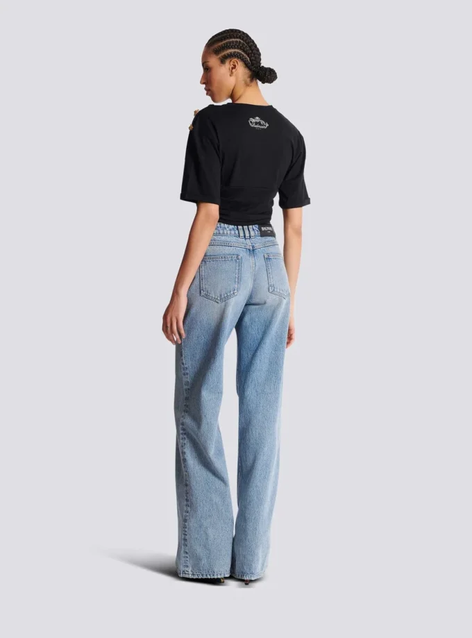 Jeans in denim slavato a gamba dritta