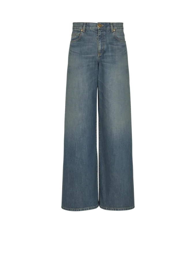 Jeans in denim slavato a gamba larga Jeans in denim slavato a gamba larga