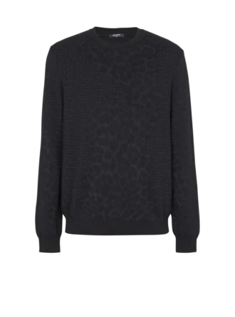 Maglione con motivo leopardato e lavorazione a maglia monogramma