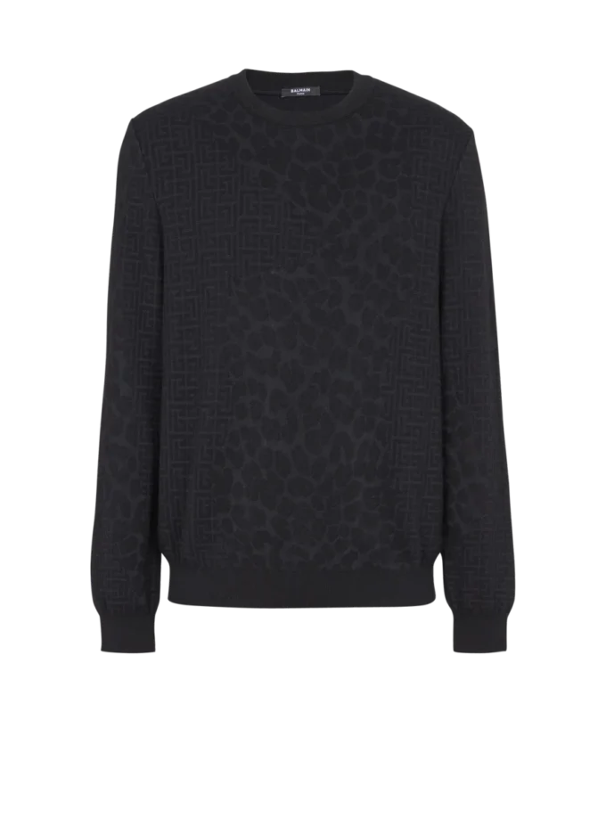 Maglione con motivo leopardato e lavorazione a maglia monogramma Maglione con motivo leopardato e lavorazione a maglia monogramma