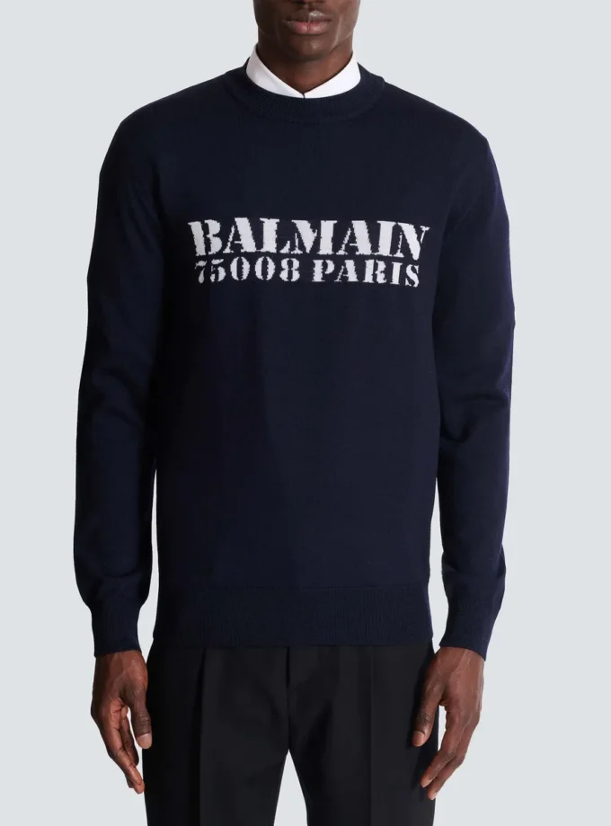 Maglione in lana merino con marchio Balmain Maglione in lana merino con marchio Balmain