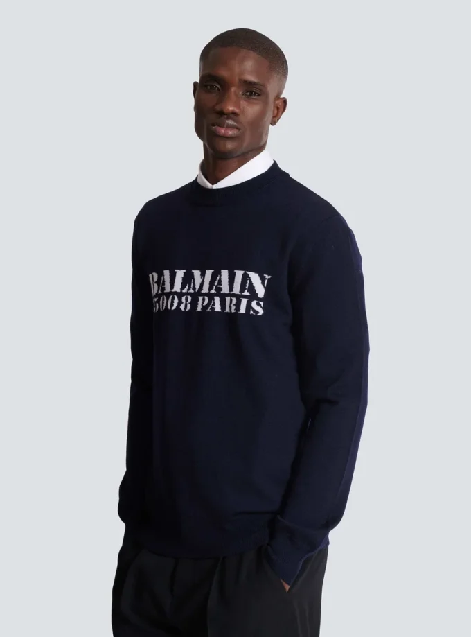 Maglione in lana merino con marchio Balmain Maglione in lana merino con marchio Balmain