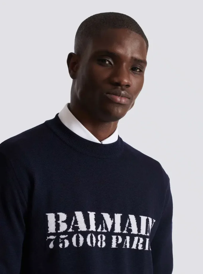 Maglione in lana merino con marchio Balmain Maglione in lana merino con marchio Balmain
