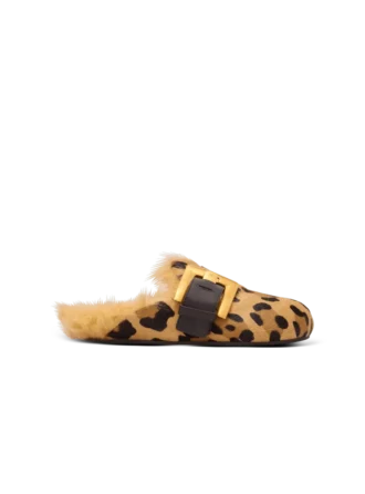Mules Anthem in pelle di cavallino con stampa leopardata e pelliccia sintetica
