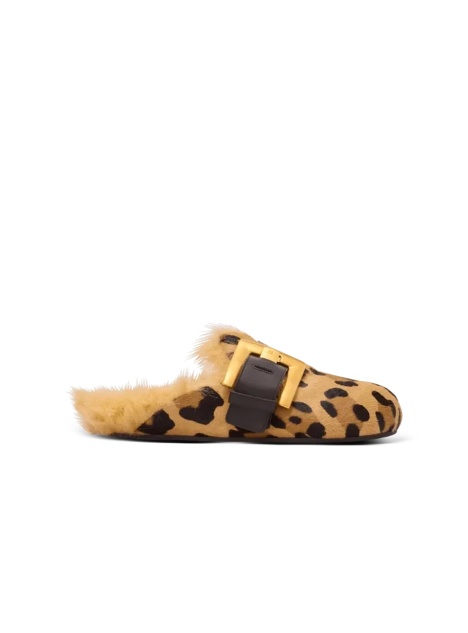 Mules Anthem in pelle di cavallino con stampa leopardata e pelliccia sintetica Mules Anthem in pelle di cavallino con stampa leopardata e pelliccia sintetica
