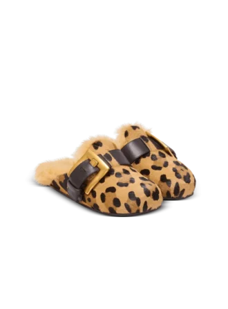Mules Anthem in pelle di cavallino con stampa leopardata e pelliccia sintetica