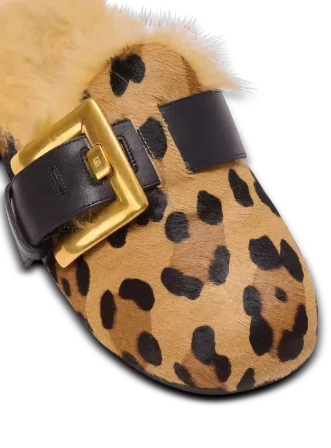 Mules Anthem in pelle di cavallino con stampa leopardata e pelliccia sintetica Mules Anthem in pelle di cavallino con stampa leopardata e pelliccia sintetica