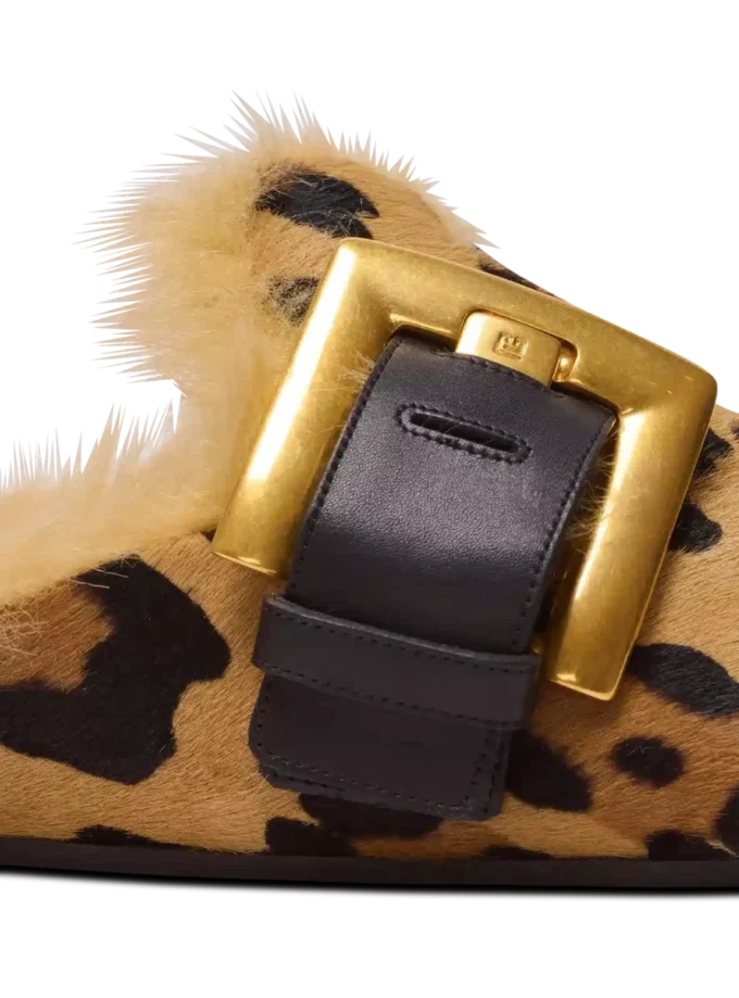 Mules Anthem in pelle di cavallino con stampa leopardata e pelliccia sintetica Mules Anthem in pelle di cavallino con stampa leopardata e pelliccia sintetica