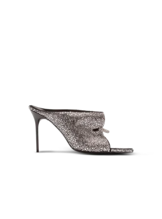 Mules in pelle scamosciata e strass con piercing frontale