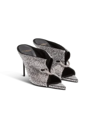 Mules in pelle scamosciata e strass con piercing frontale