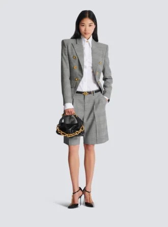 Pantaloncini con pinces e motivo Principe di Galles