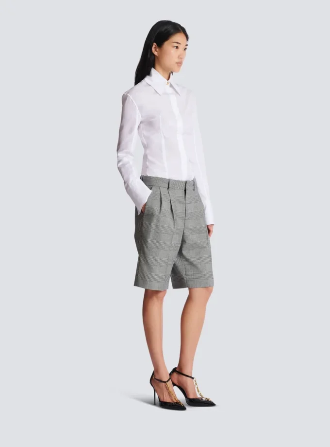 Pantaloncini con pinces e motivo Principe di Galles Pantaloncini con pinces e motivo Principe di Galles