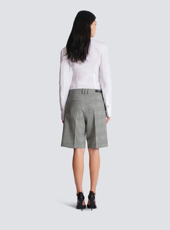 Pantaloncini con pinces e motivo Principe di Galles Pantaloncini con pinces e motivo Principe di Galles