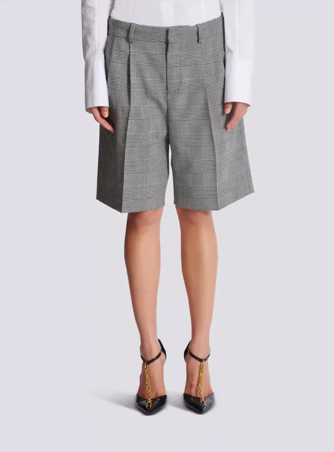 Pantaloncini con pinces e motivo Principe di Galles Pantaloncini con pinces e motivo Principe di Galles