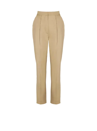 Pantaloni 7/8 con pinces in gabardine di cotone