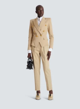 Pantaloni 7/8 con pinces in gabardine di cotone