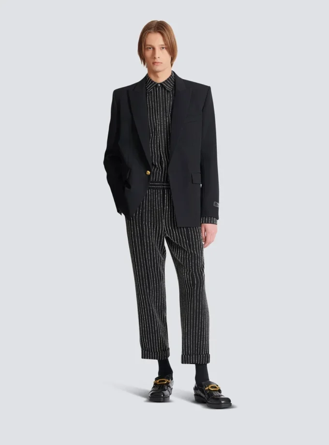 Pantaloni a gamba dritta con strisce di cristalli Pantaloni a gamba dritta con strisce di cristalli