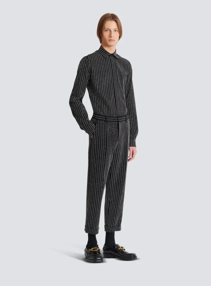Pantaloni a gamba dritta con strisce di cristalli Pantaloni a gamba dritta con strisce di cristalli