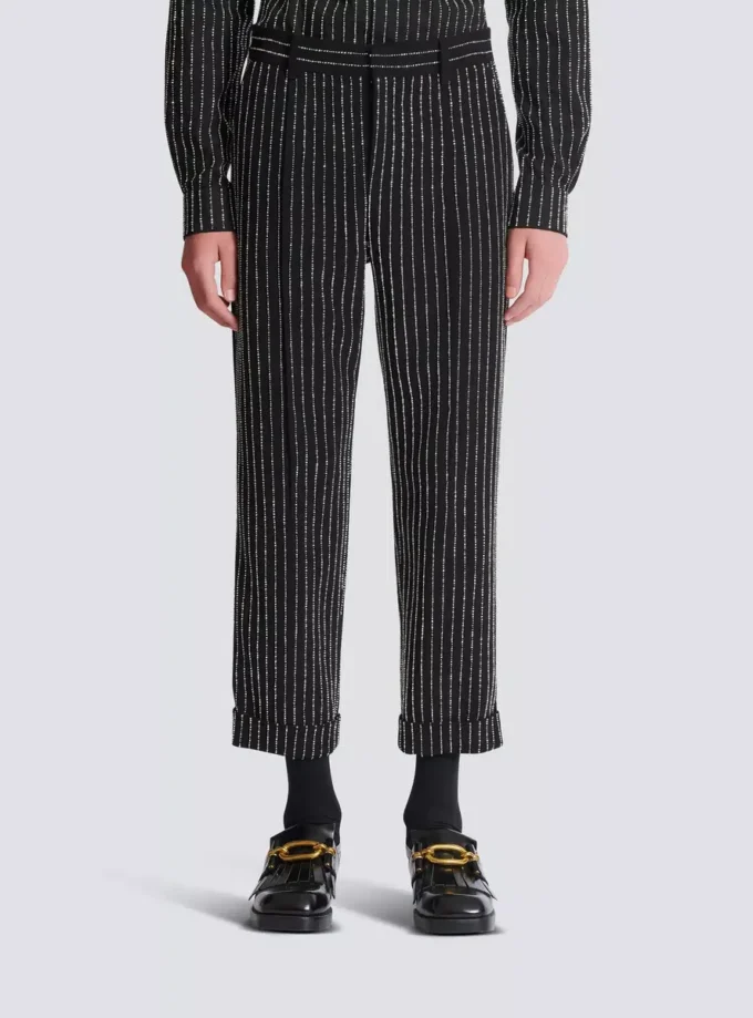 Pantaloni a gamba dritta con strisce di cristalli Pantaloni a gamba dritta con strisce di cristalli