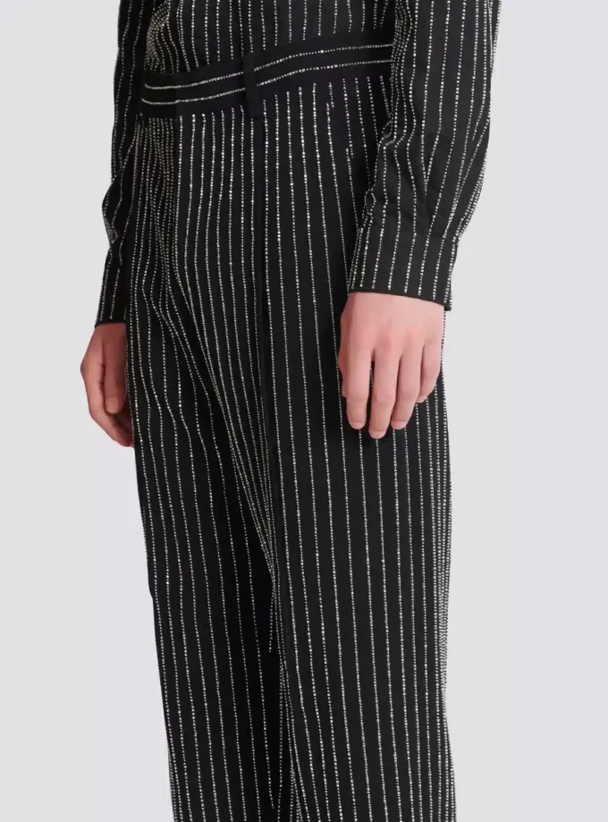Pantaloni a gamba dritta con strisce di cristalli Pantaloni a gamba dritta con strisce di cristalli