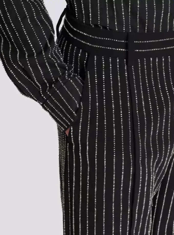 Pantaloni a gamba dritta con strisce di cristalli Pantaloni a gamba dritta con strisce di cristalli