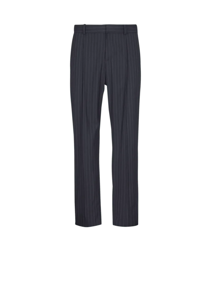 Pantaloni a gamba dritta in lana gessata Pantaloni a gamba dritta in lana gessata
