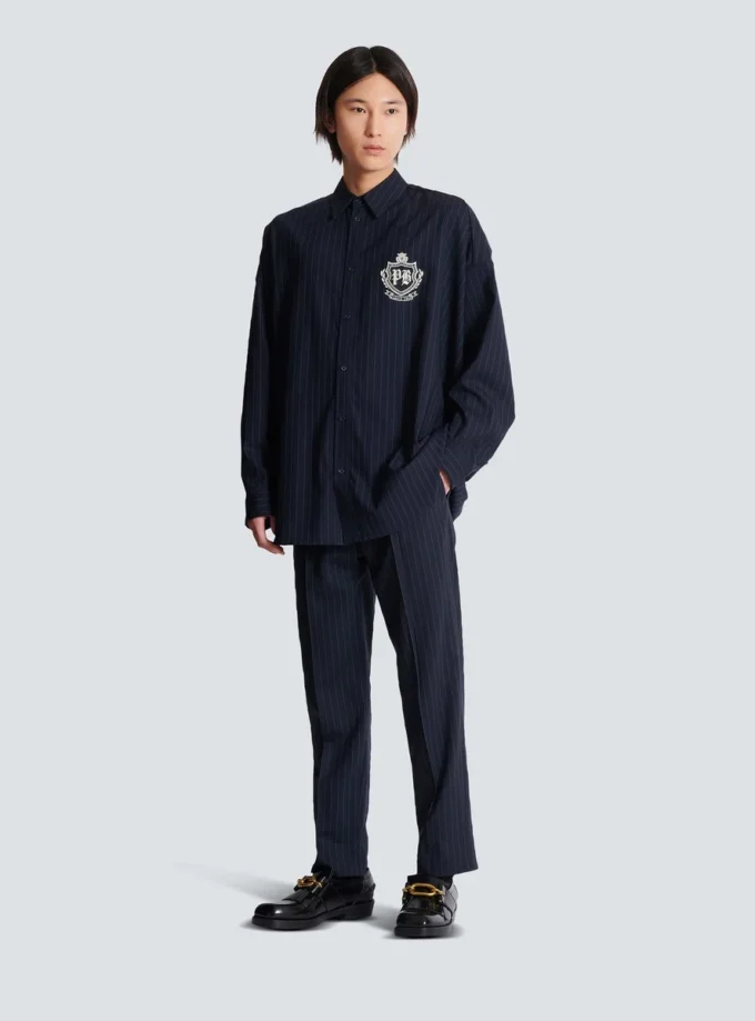 Pantaloni a gamba dritta in lana gessata Pantaloni a gamba dritta in lana gessata