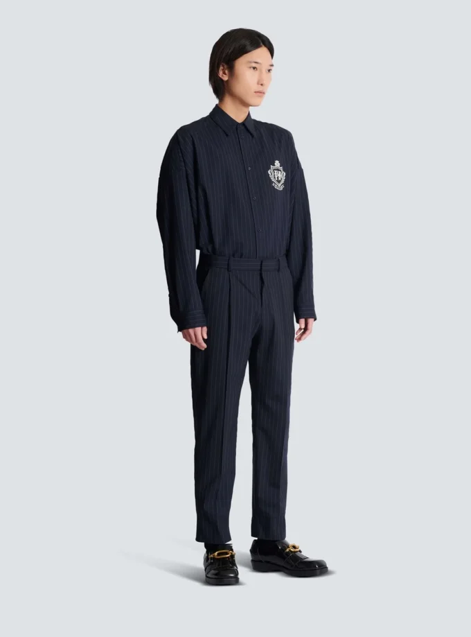 Pantaloni a gamba dritta in lana gessata Pantaloni a gamba dritta in lana gessata