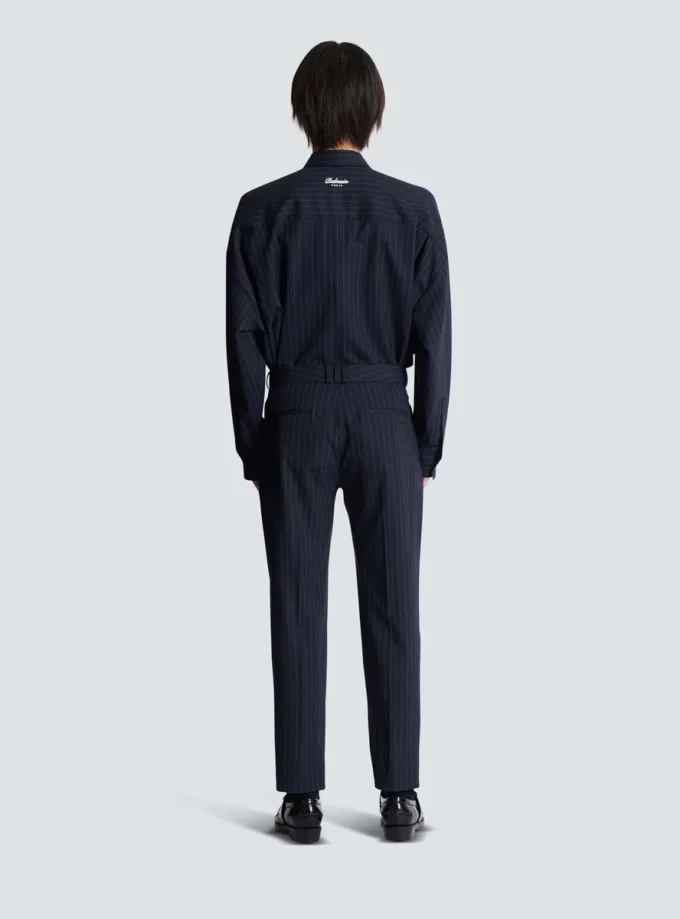 Pantaloni a gamba dritta in lana gessata Pantaloni a gamba dritta in lana gessata