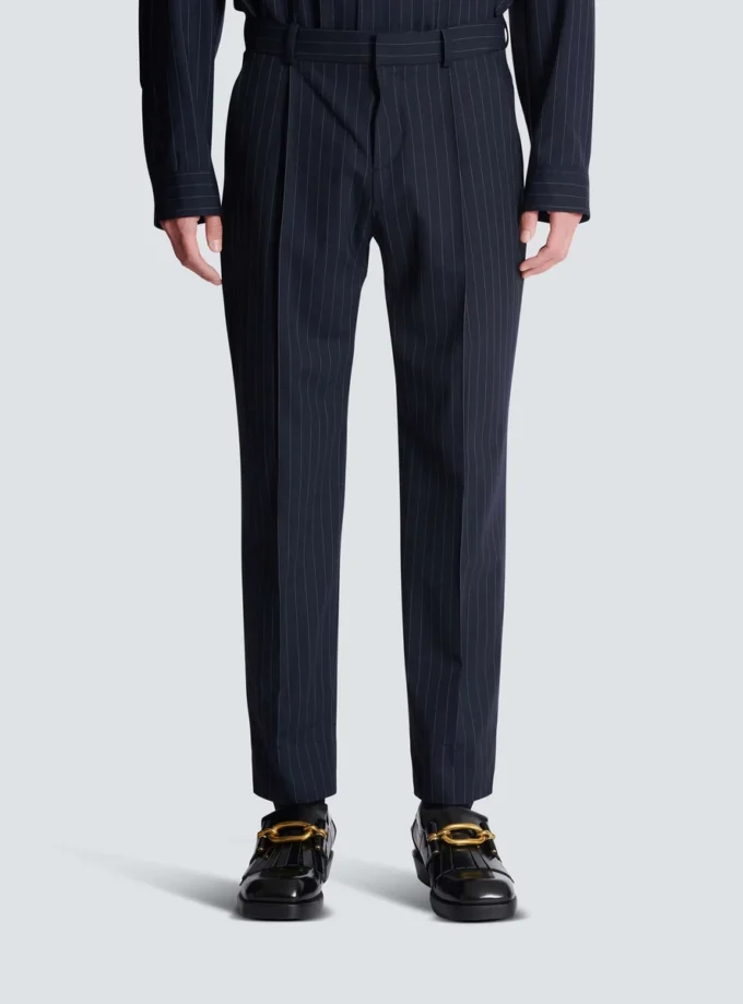 Pantaloni a gamba dritta in lana gessata Pantaloni a gamba dritta in lana gessata