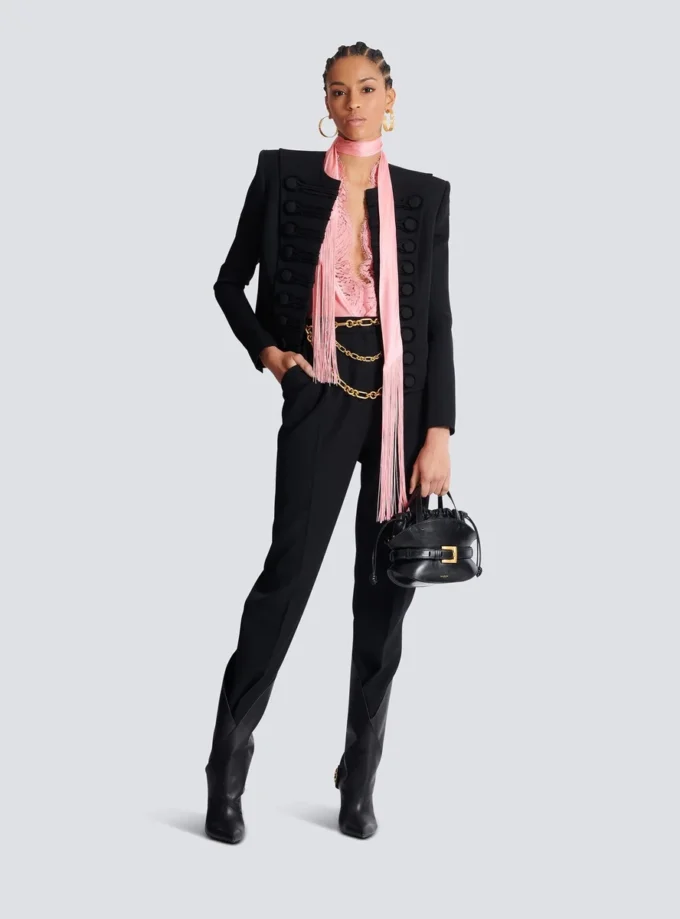Pantaloni a vita alta con motivo grain de poudre Pantaloni a vita alta con motivo grain de poudre