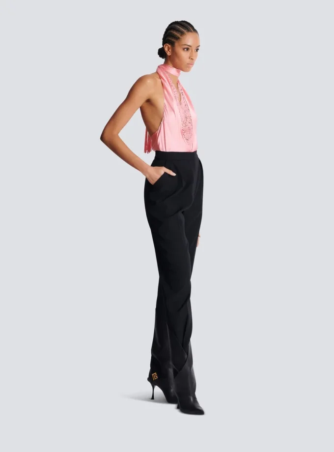Pantaloni a vita alta con motivo grain de poudre Pantaloni a vita alta con motivo grain de poudre