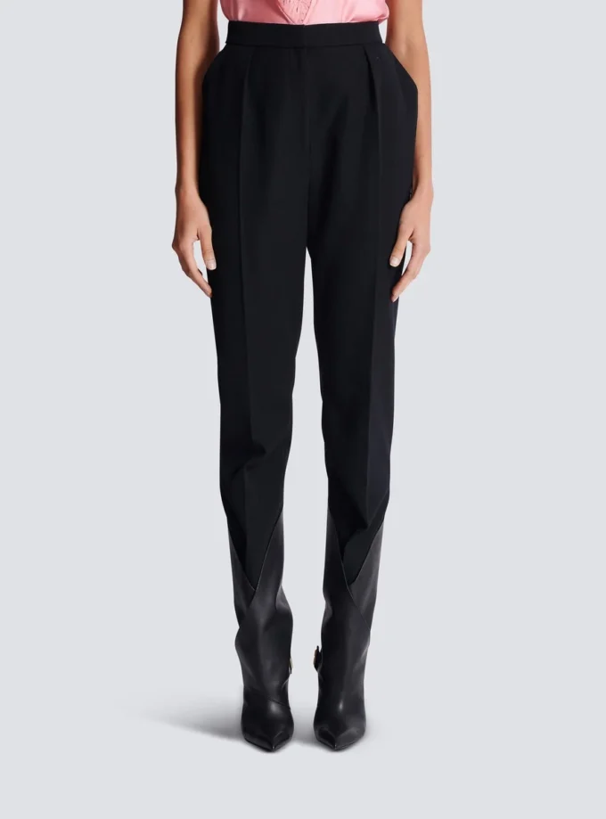Pantaloni a vita alta con motivo grain de poudre Pantaloni a vita alta con motivo grain de poudre