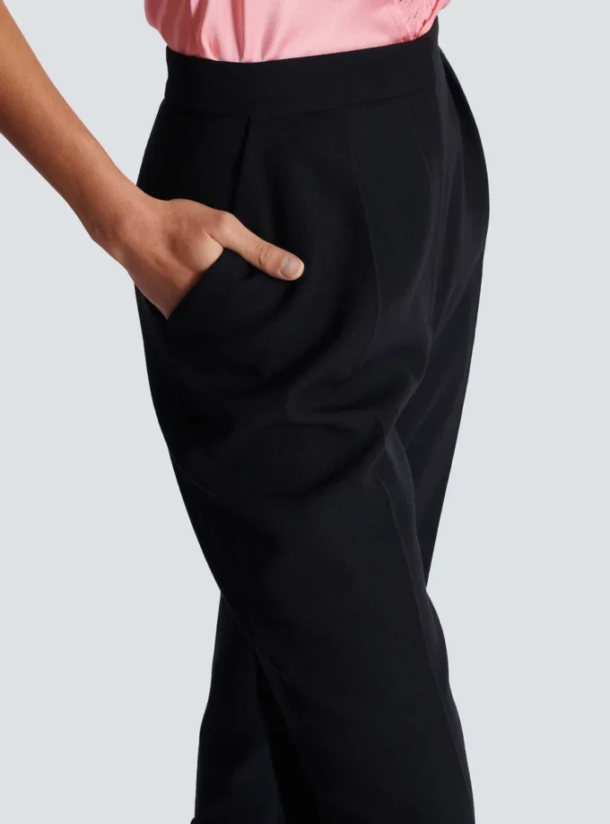 Pantaloni a vita alta con motivo grain de poudre Pantaloni a vita alta con motivo grain de poudre